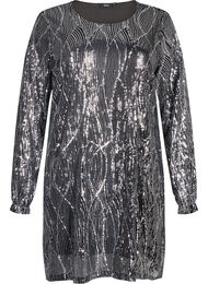 Langermet paljettkjole med mønster, Silver Sequins