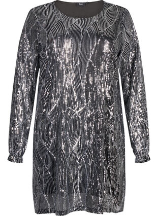 Zizzi Langermet paljettkjole med mønster, Silver Sequins, Packshot image number 0