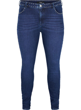 Super slim Amy jeans med nagler, Dark blue, Packshot image number 0