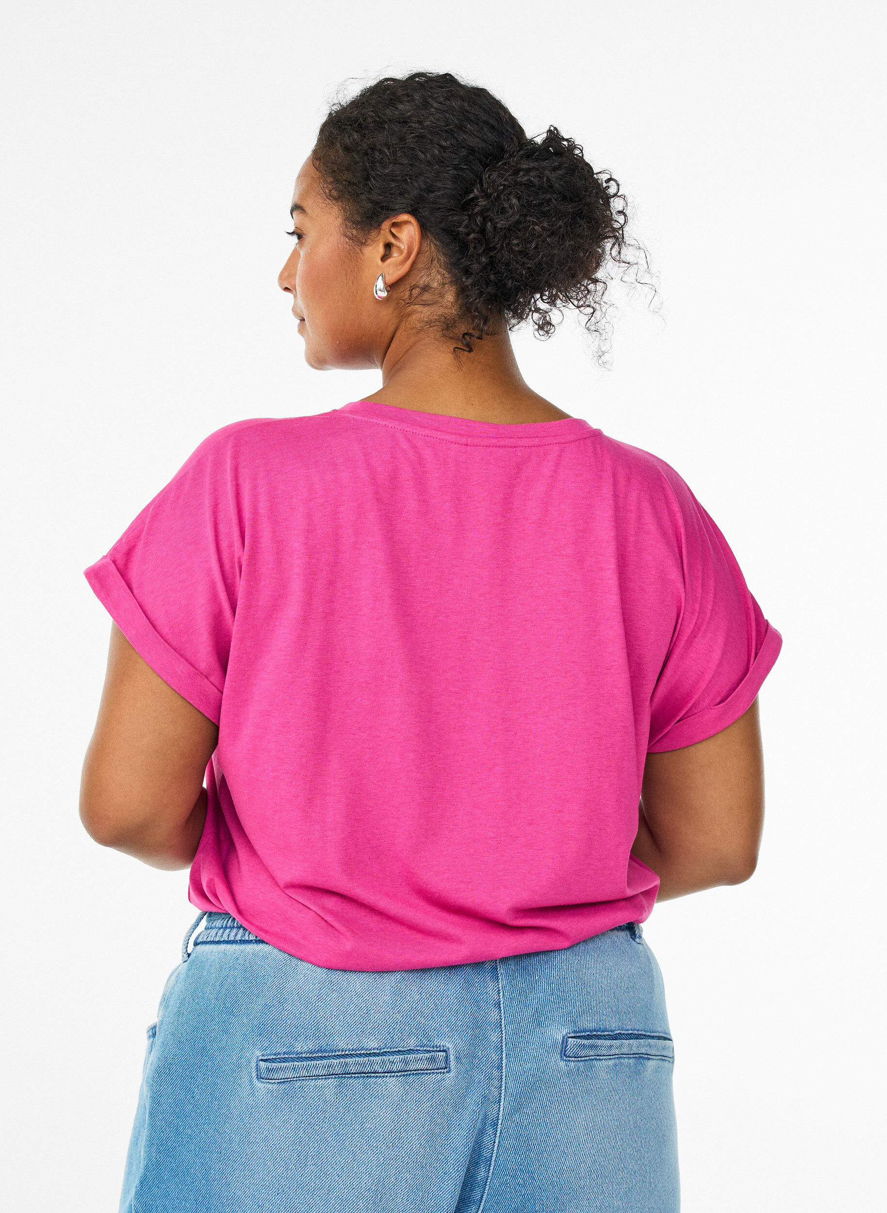ZizziKortermet T-skjorte i bomullsblanding, Rosa, Model image number 2