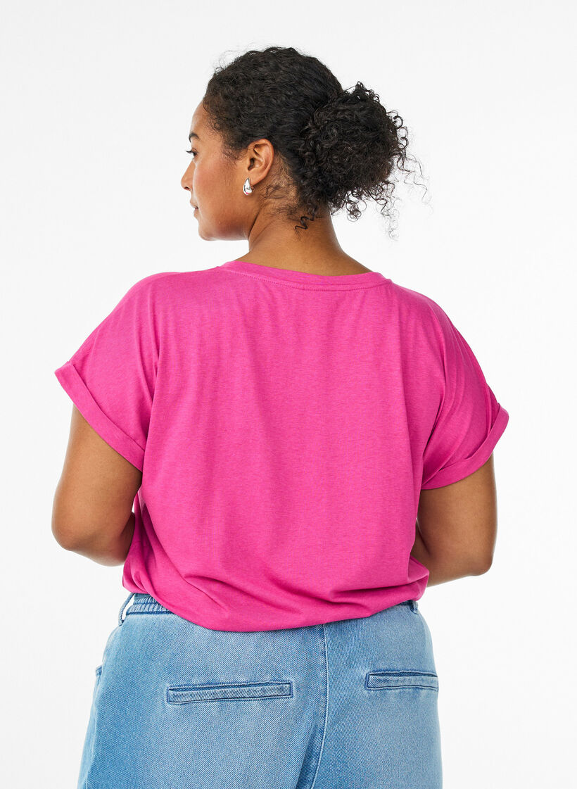 Kortermet T-skjorte i bomullsblanding, Rosa, Model image number 2