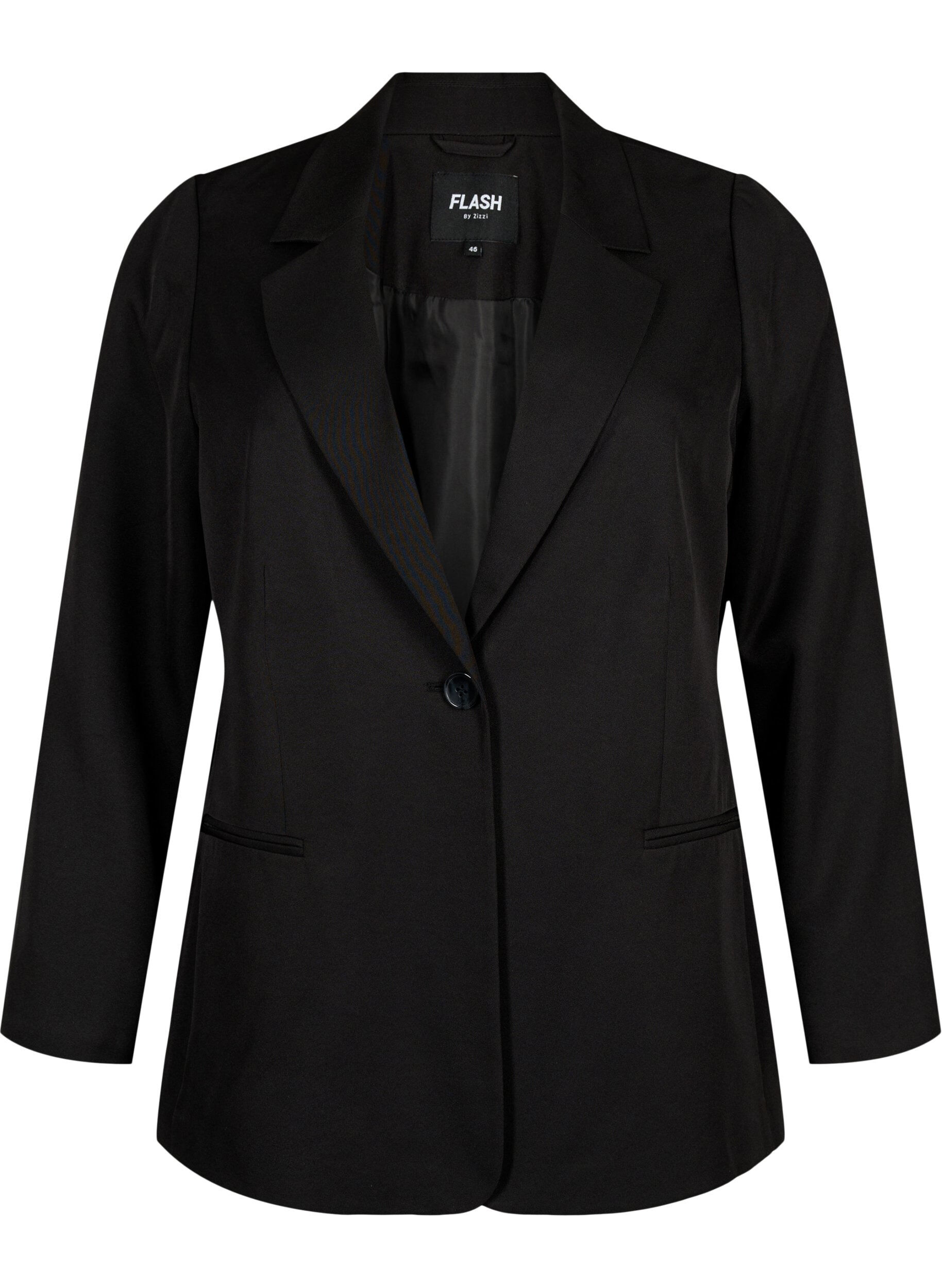 Zizzi FLASH - Enkel blazer med knapp, Svart, Packshot image number 0