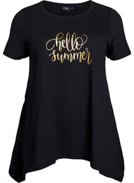 T-skjorte med rund hals og A-linje form, Black Hello Summer