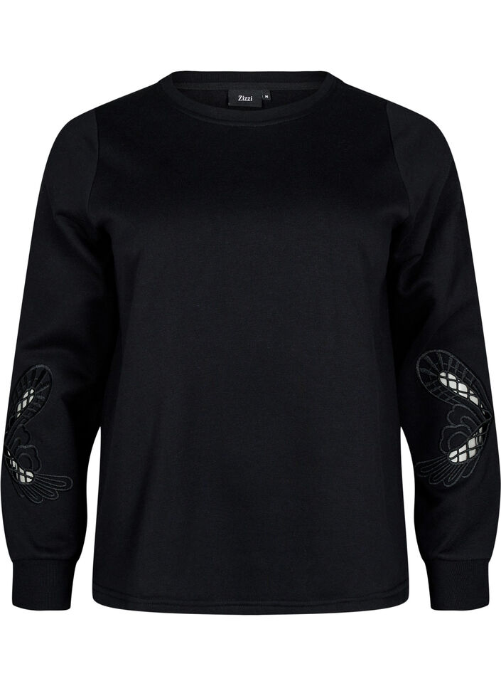 Genser med broderte utskjæringer, Black, Packshot image number 0