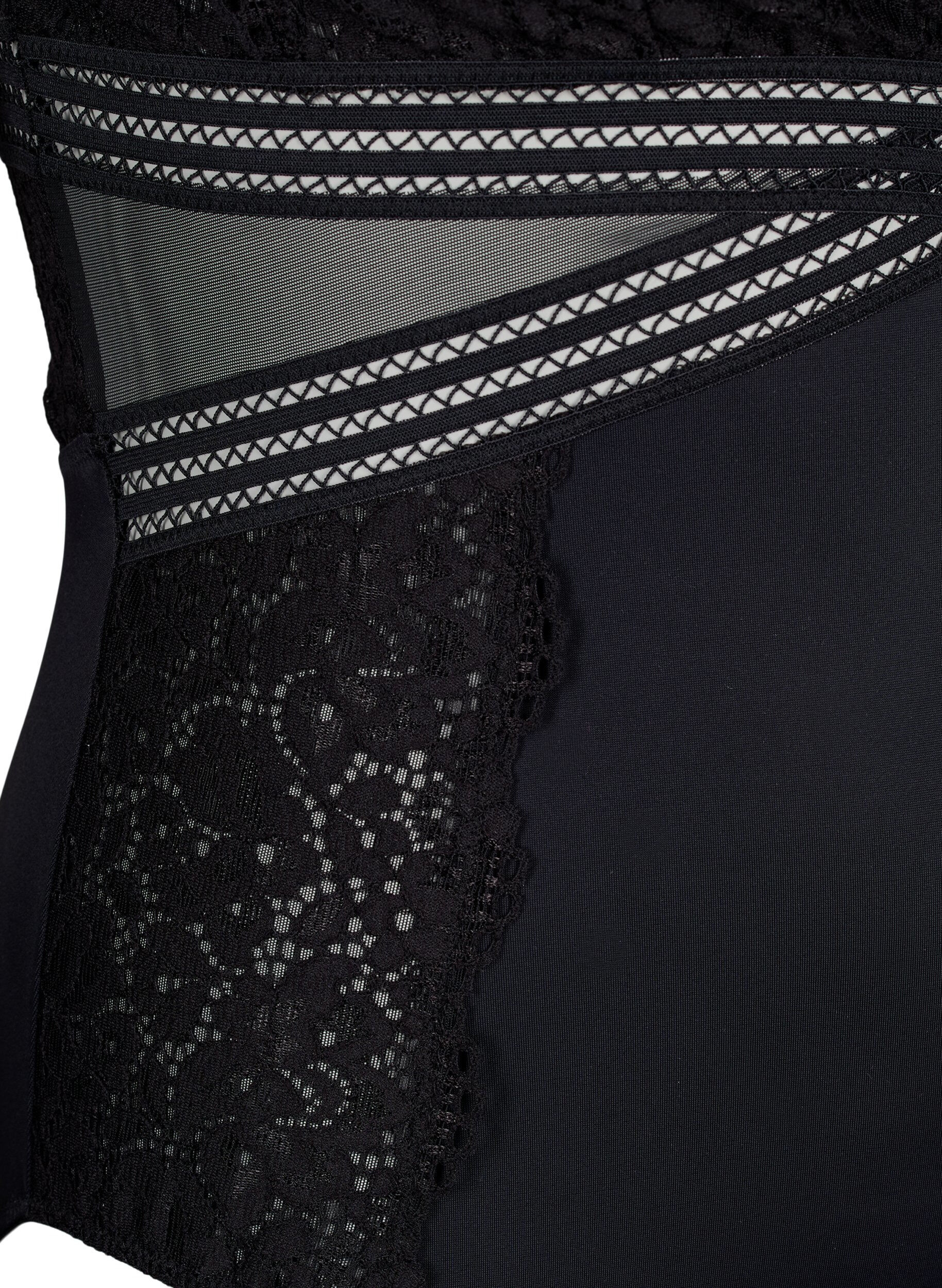 Zizzi Bodystocking med blonder og utskj&aelig;ringer, Black, Packshot image number 3