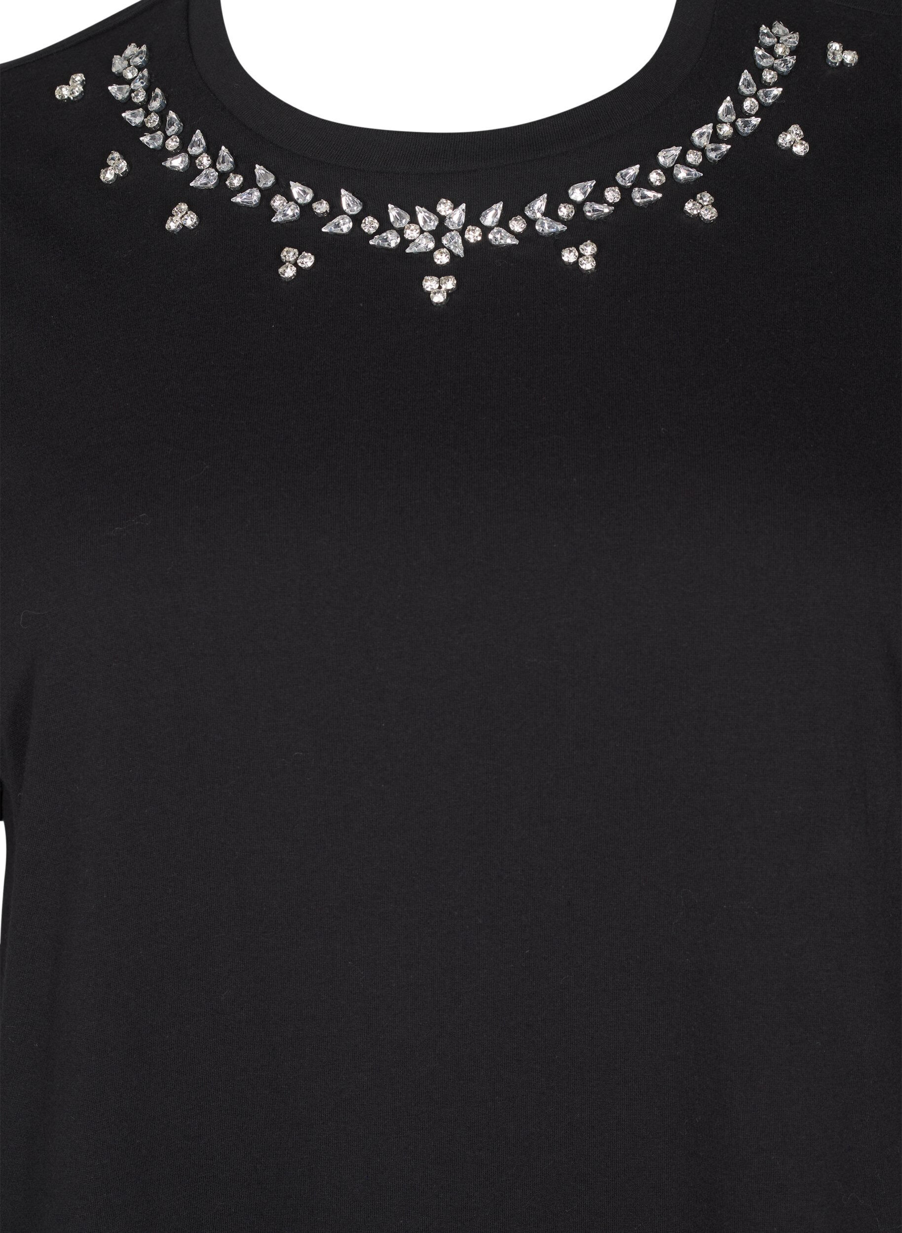 Zizzi T-skjorte med rund hals og rhinestones, Black, Packshot image number 2