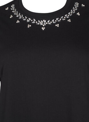 Zizzi T-skjorte med rund hals og rhinestones, Black, Packshot image number 2
