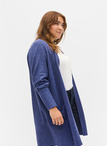 Melert strikket cardigan med lommer, Deep Cobalt Mel., Model image number 3
