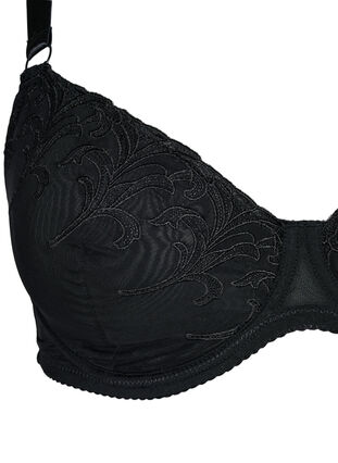 Zizzi Full dekkende BH i mesh med brodert mønster, Svart, Packshot image number 2