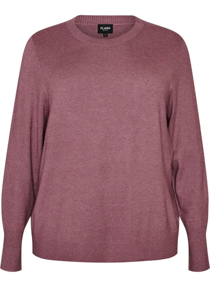 Strikkebluse med rund hals, Rosa, Packshot image number 0