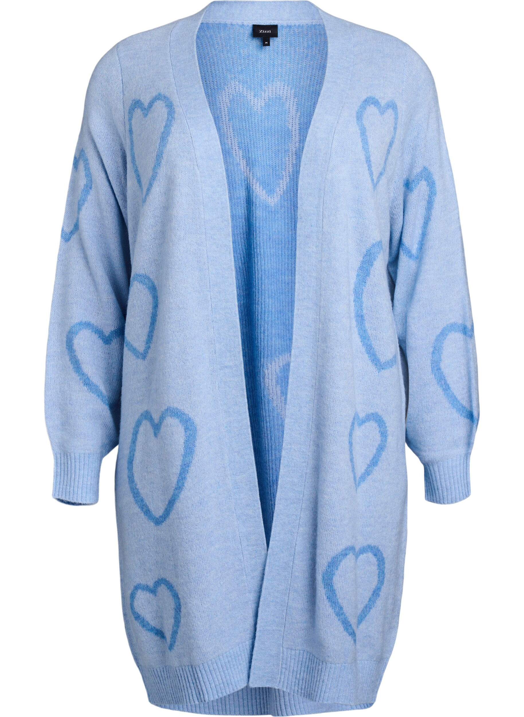 Lang cardigan med tone-i-tone hjerter
