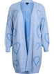 Lang cardigan med tone-i-tone hjerter, Blå, Packshot image number 0