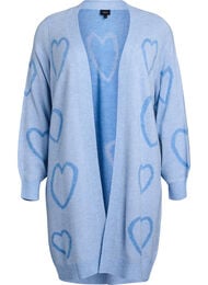 Lang cardigan med tone-i-tone hjerter, Blå