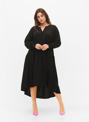 Midi-kjole med lange ermer, Black, Model image number 0