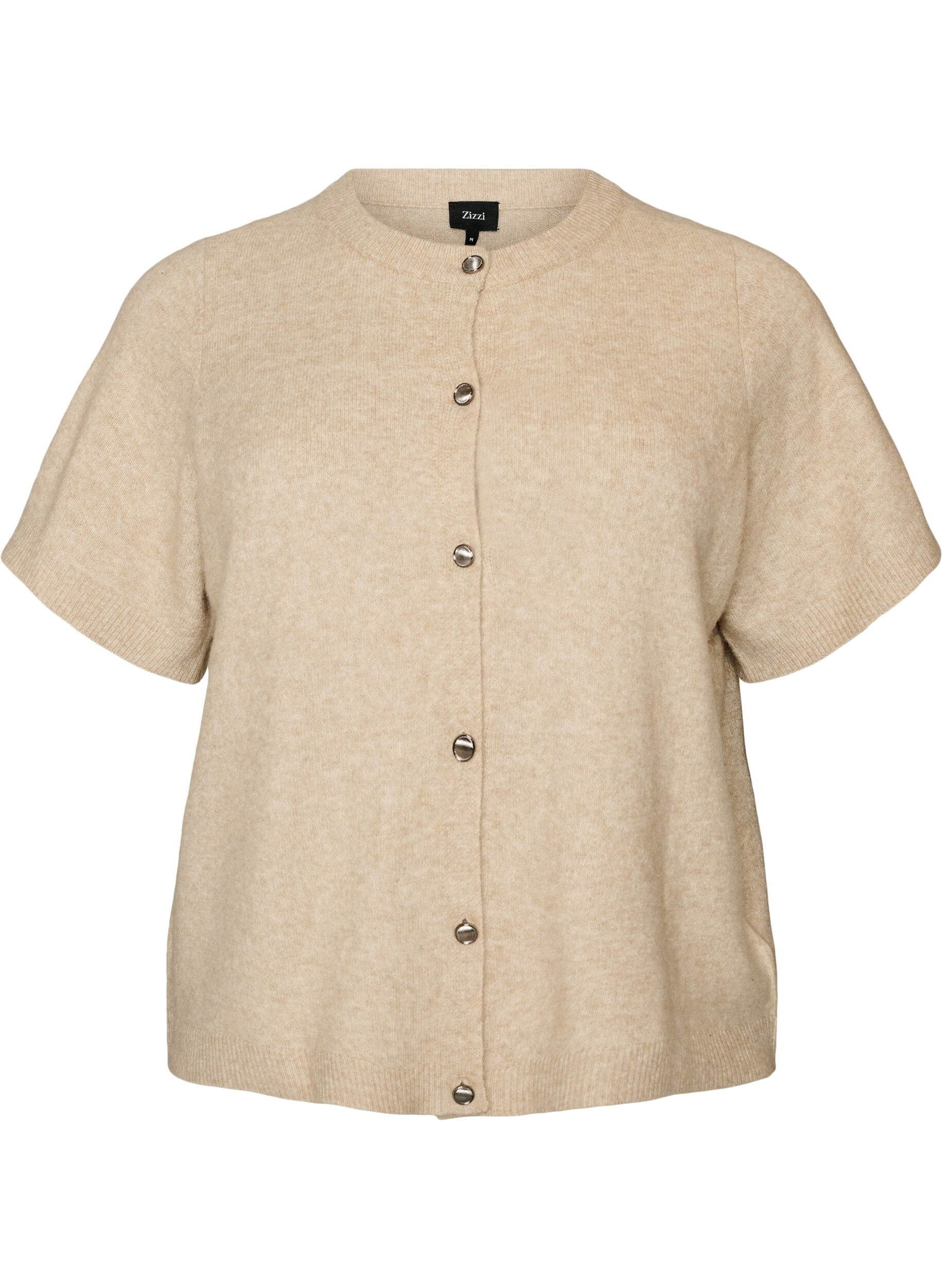 ZizziStrikket cardigan med korte ermer, Beige, Packshot image number 0