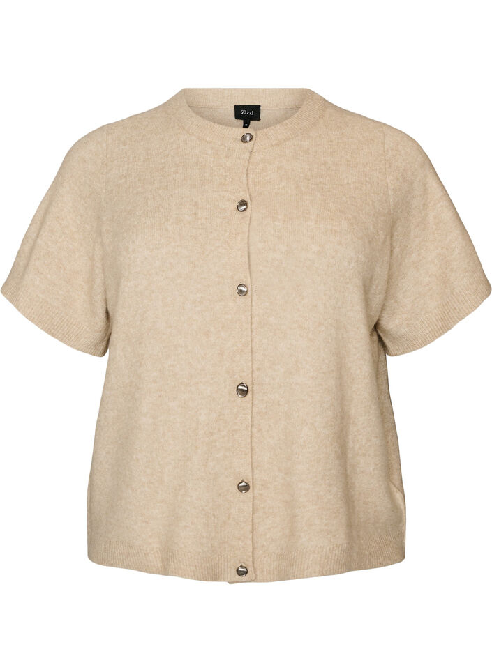 Strikket cardigan med korte ermer, Beige, Packshot image number 0