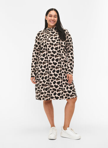 FLASH - Kjole med lange ermer og turtleneck, Leopard AOP, Model image number 2