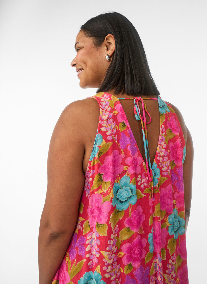 Ermel&oslash;s A-linje maxi kjole med V-hals, R&oslash;d, Model image number 2