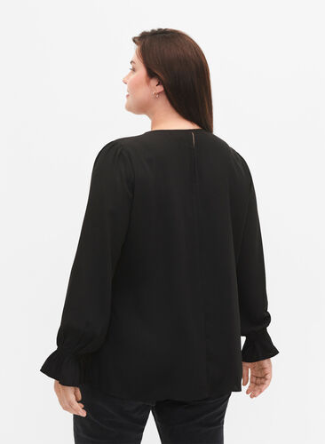 Langermet smockbluse, Black, Model image number 1