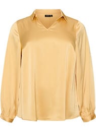 Bluse med skjortekrage og V-hals, Gul