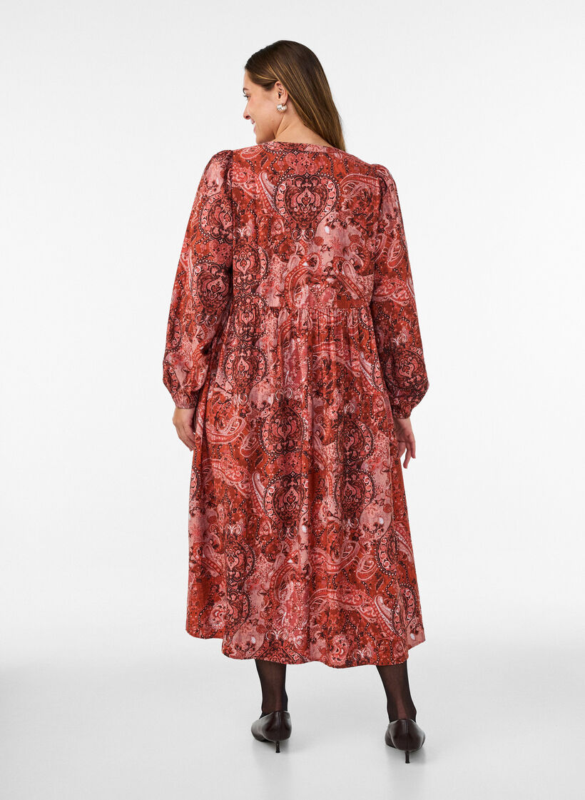 Midikjole i viskose med paisleytrykk, Orange, Model image number 1