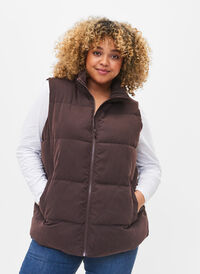 Kort vest med høy krage og lommer, Black Coffee, Model