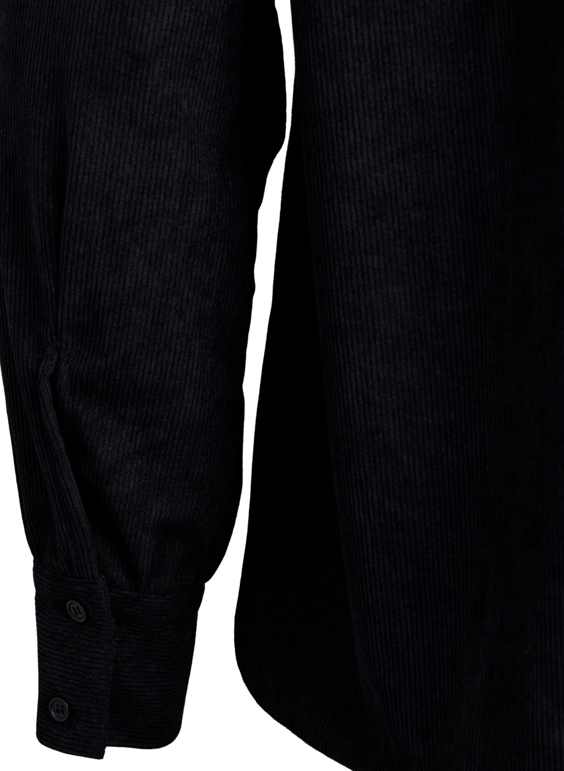 Zizzi Langermet skjortebluse i cordfl&oslash;yel, Svart, Packshot image number 3