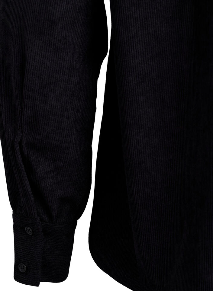 Langermet skjortebluse i cordfløyel, Svart, Packshot image number 3