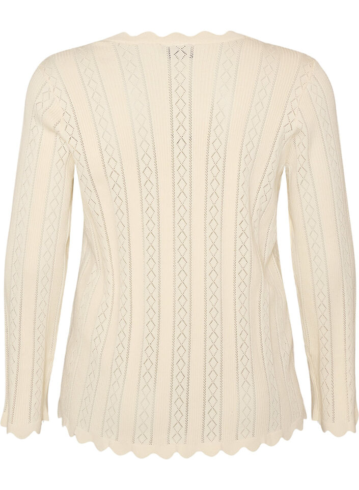 Cardigan with eyelet embroidery and wavy edges, Vanilla, Packshot image number 1