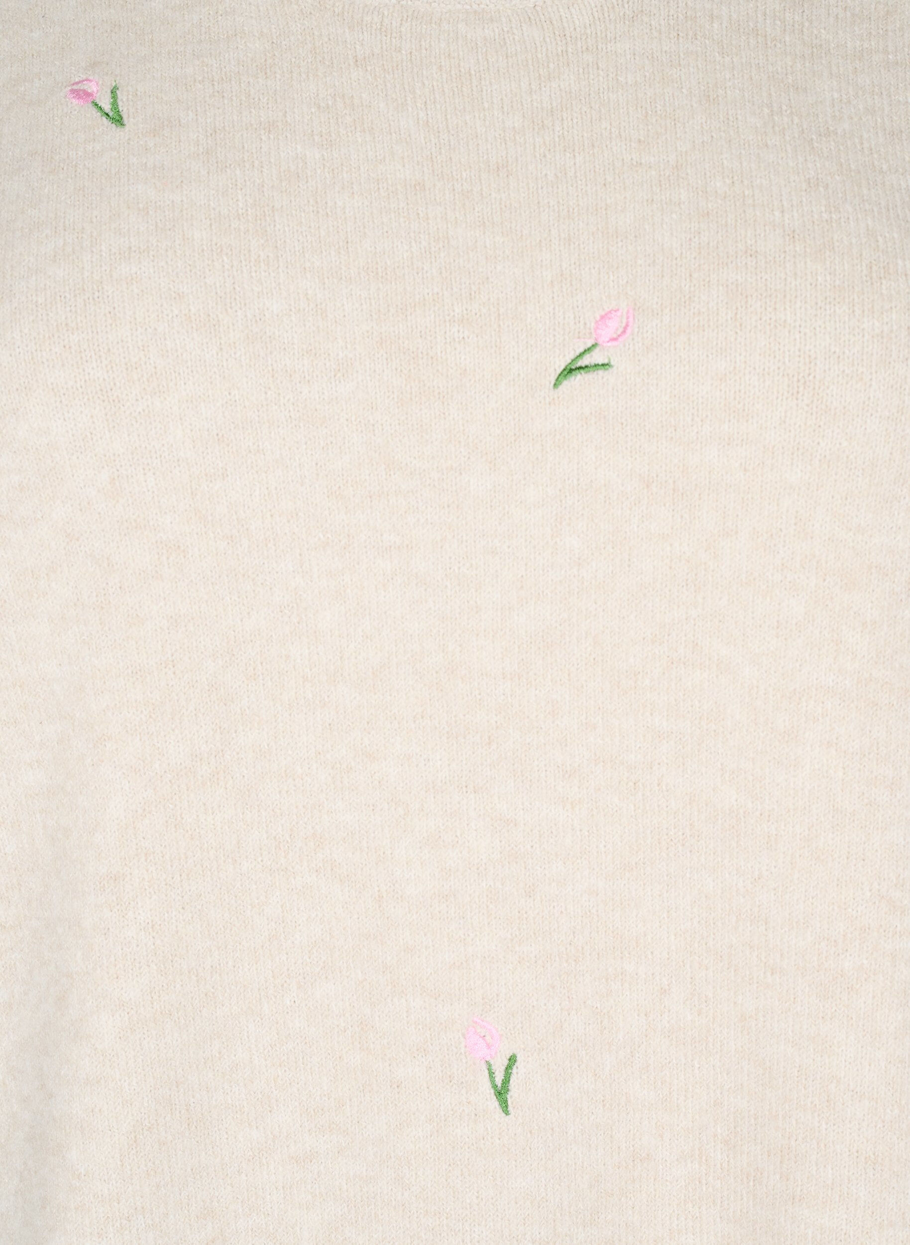 Zizzi Strikket bluse med blomster og 3/4 ermer, Pumice Stone Mel., Packshot image number 2