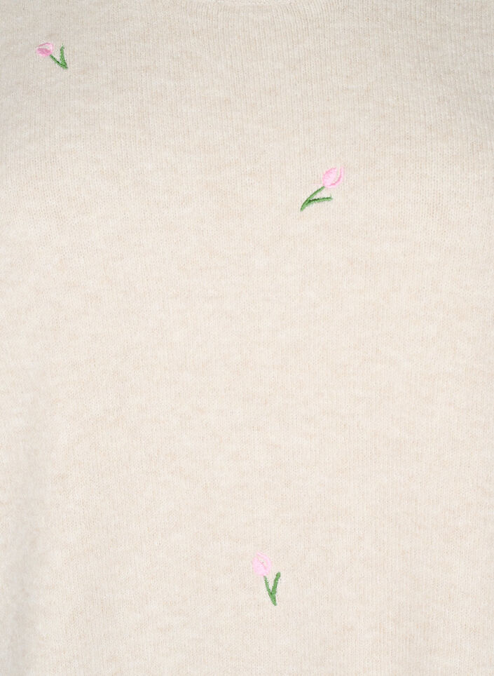 Strikket bluse med blomster og 3/4 ermer, Pumice Stone Mel., Packshot image number 2