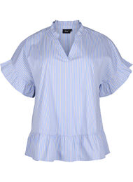 Stripete bluse med peplum og volangdetaljer, Blue Stripe