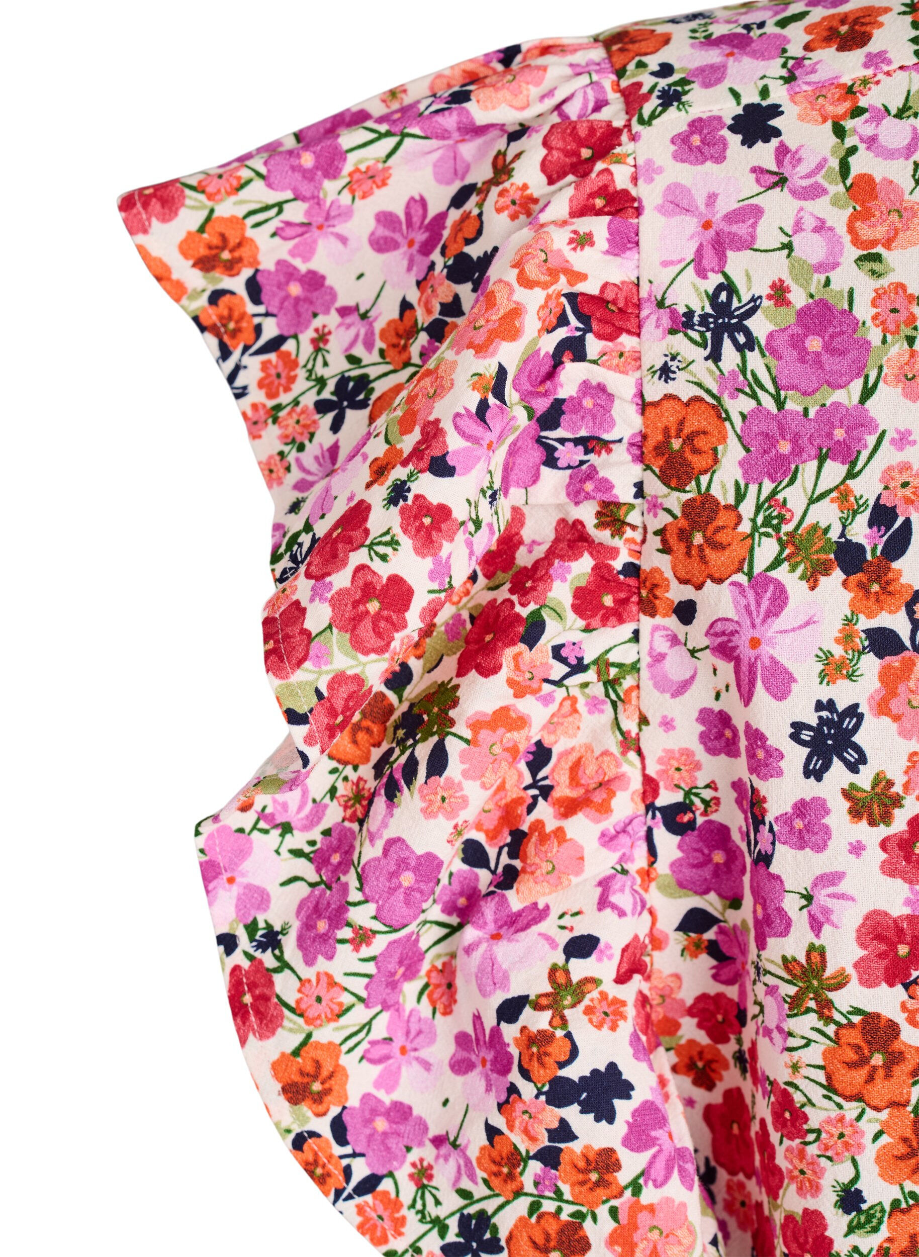 ZizziBlomstrete bomullskjole med volanger og V-hals, Rosa, Packshot image number 3