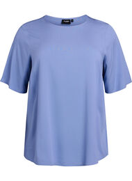 FLASH – Vevet bluse med korte ermer og rund hals, Colony Blue