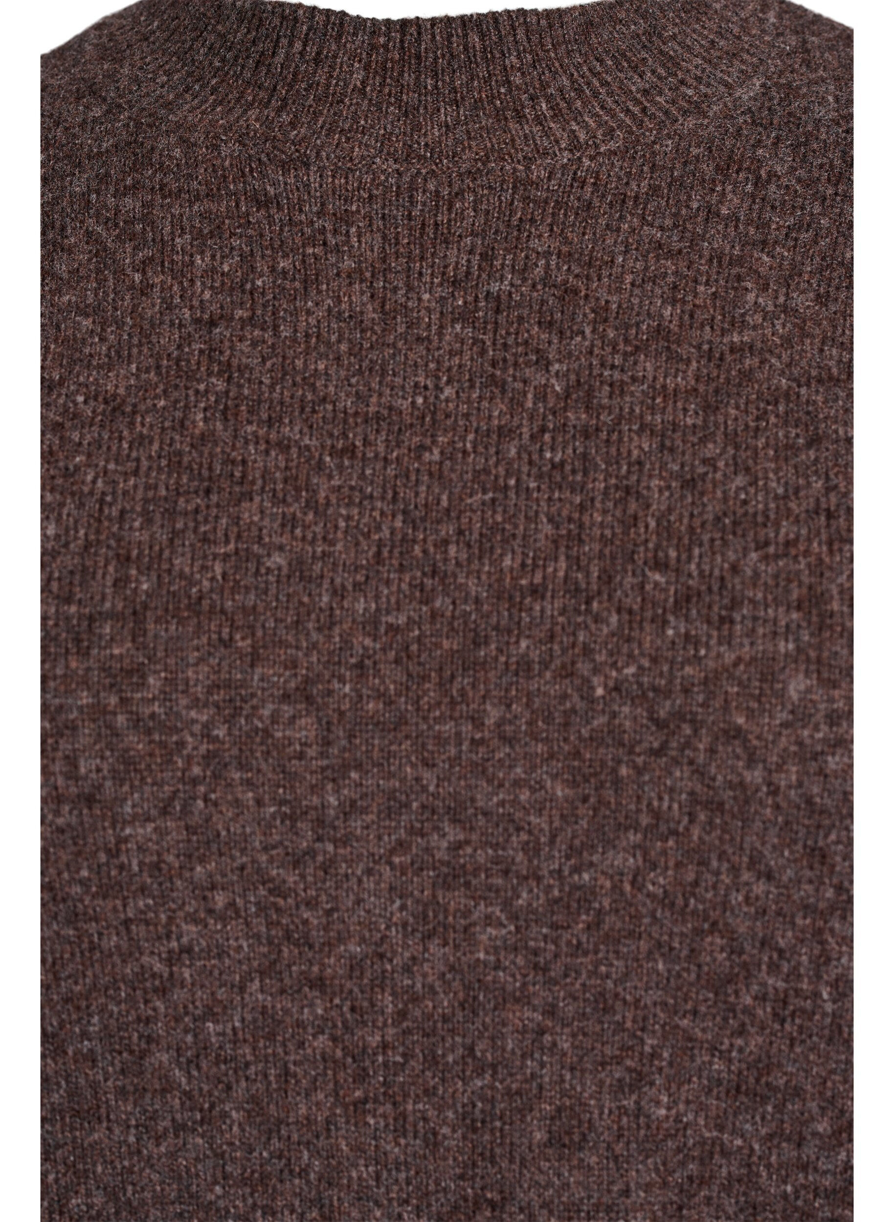 Zizzi Strikkebluse med organisk bomull og merinoull, Brun, Packshot image number 2