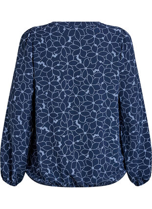 Zizzi Langermet bluse med blomsterbroderi, Blå, Packshot image number 1