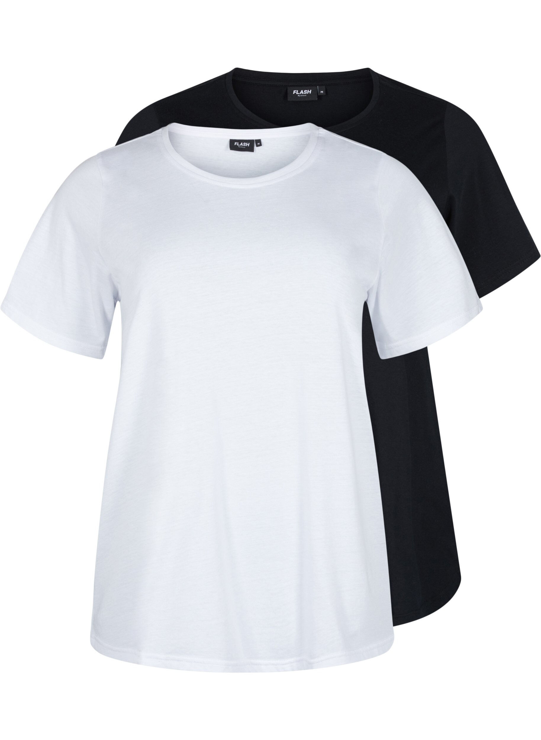 Zizzi FLASH - 2 stk. T-skjorter med rund hals, White/Black, Packshot image number 0