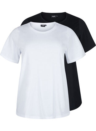 FLASH - 2 stk. T-skjorter med rund hals, White/Black, Packshot image number 0