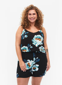 Shorts med løs passform i viskose, Black Big Flower, Model
