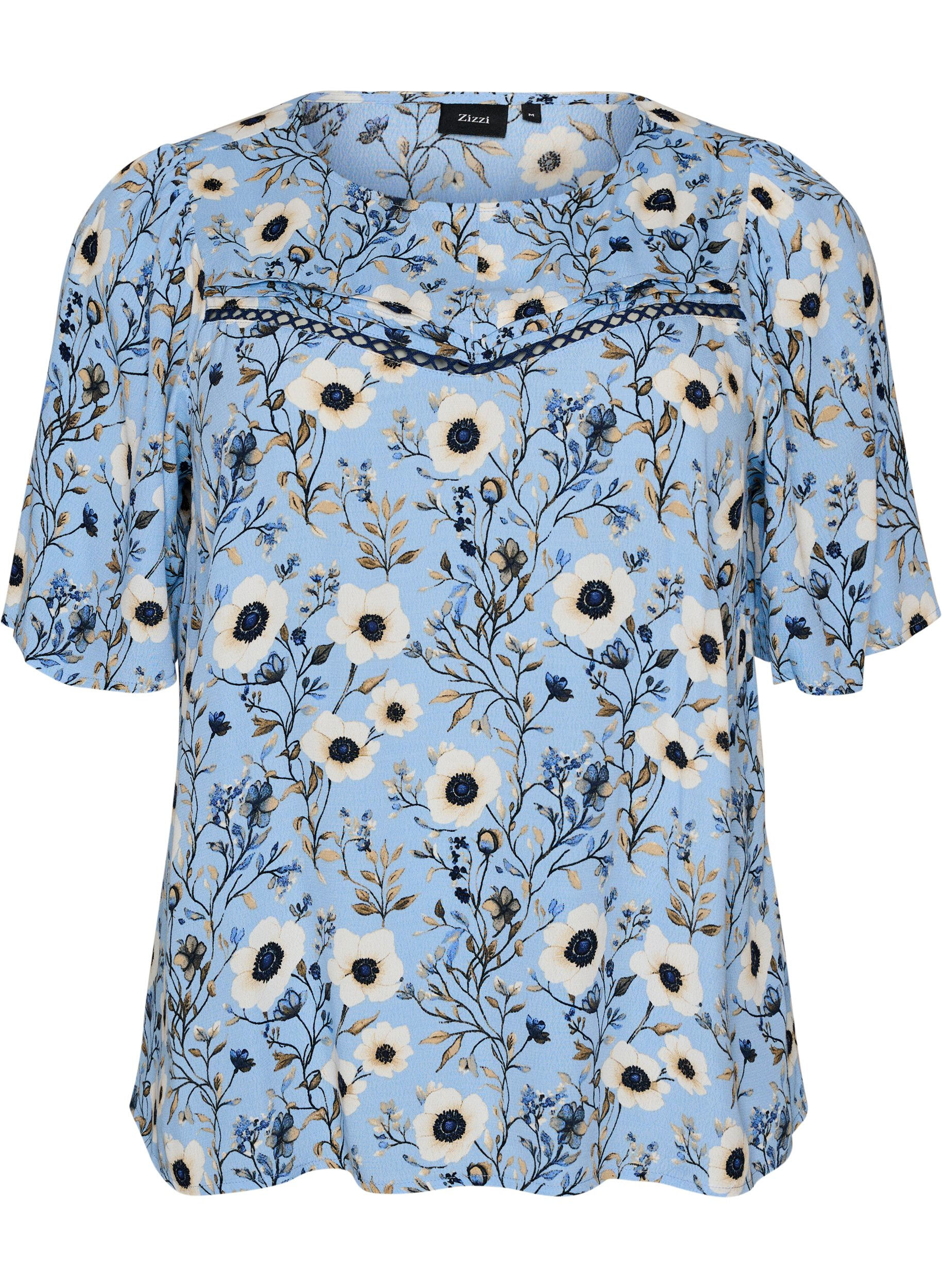 Bluse med blomstertrykk og korte ermer