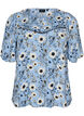Bluse med blomstertrykk og korte ermer, Bl&aring;, Packshot image number 0