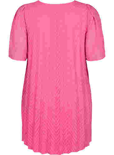 Kjole med korte ermer og struktur, Shocking Pink, Packshot image number 1