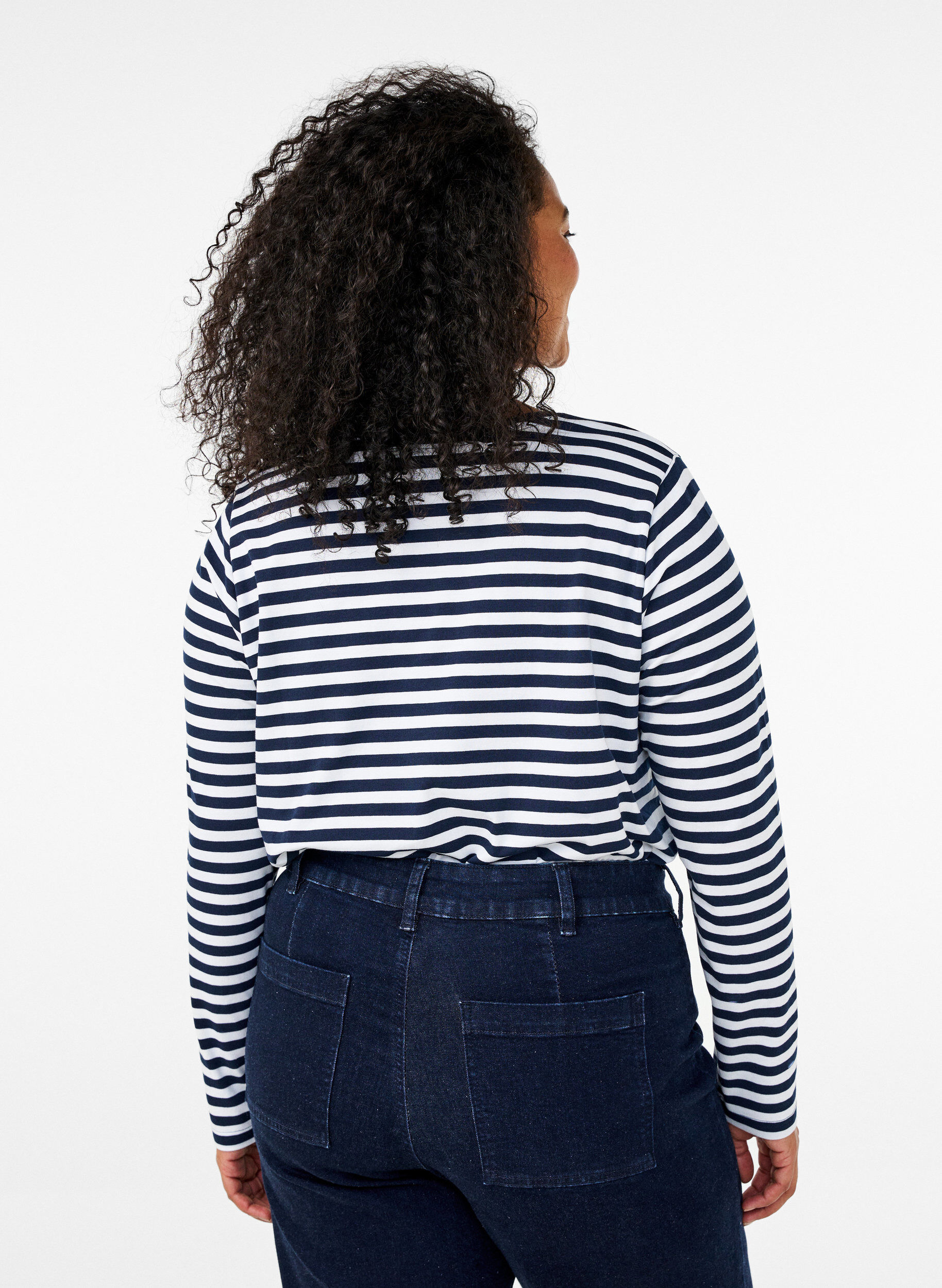 Zizzi Stripete bluse med motiv, White w.Navy Stripe, Model image number 1
