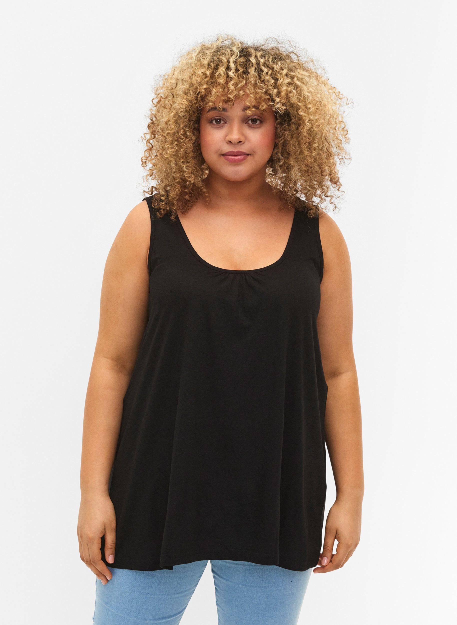 ZizziTopp med A-form og rund hals, Black, Model image number 0