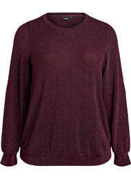 Bluse med fiskebensm&oslash;nster og glittertr&aring;d, M&oslash;rk Bordeaux