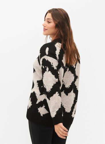 Strikket bluse med mønster, Black Comb, Model image number 1