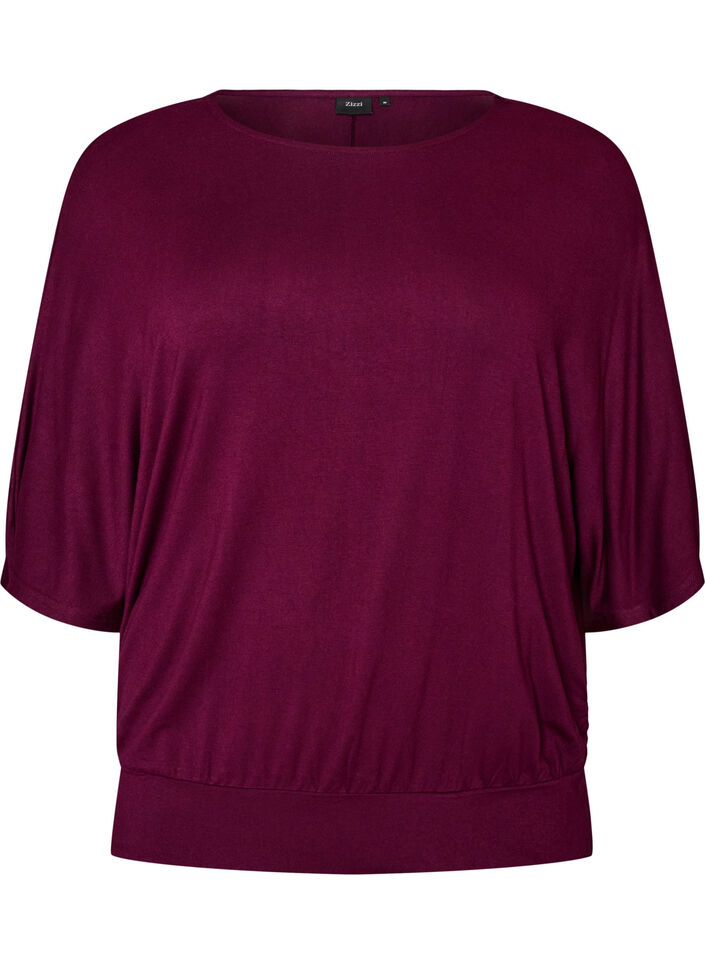 Jerseybluse med albuelange ballongermer, Lilla, Packshot image number 0