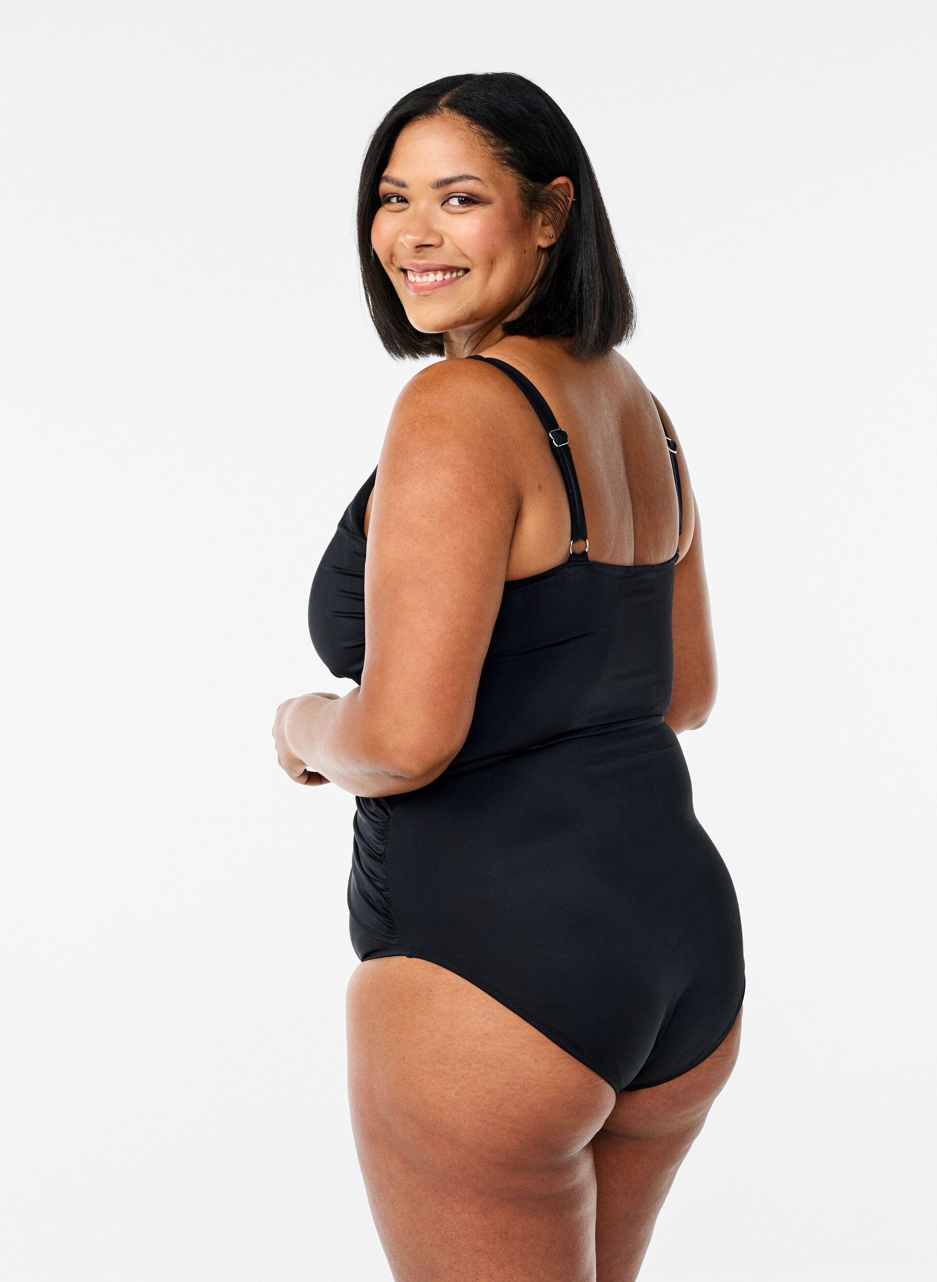 Zizzi Badedrakt med drapert kryssdetalj, Svart, Model image number 1