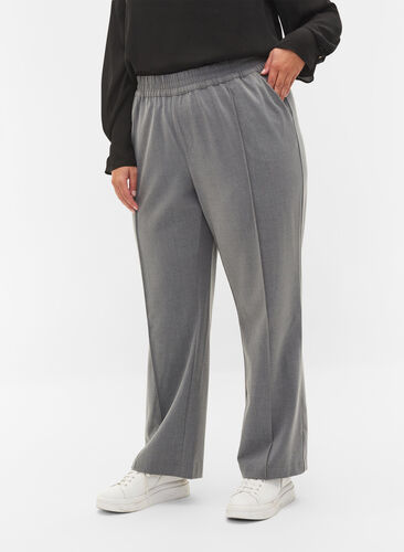 Gråmelerte bukser med strikk i livet, Medium Grey Melange, Model image number 1