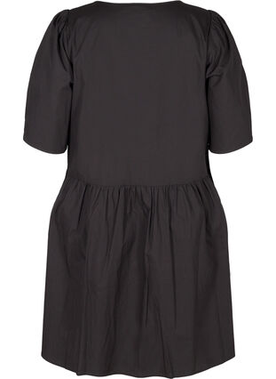 Skjortekjole i bomull med puffermer, Black, Packshot image number 1